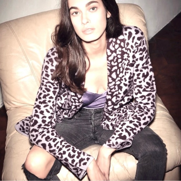 NATION LTD Kelly Blazer Leopard Cardigan Sweater Knit Jacket Wool Black Brown M - Picture 16 of 16